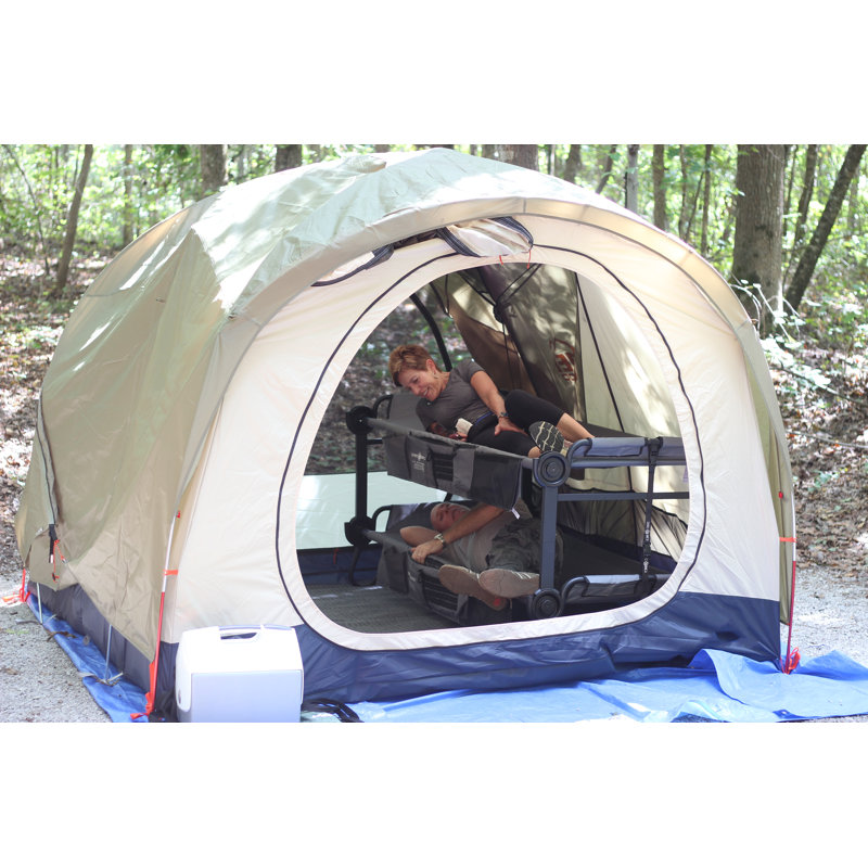 Extra Large Gray Steel Double Camping Cot with Organizers
