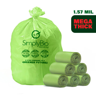 Sacs à ordures compostables, 1,57 mil., Sac à déchets pour grande pelouse et cour plate, sac à feuilles (100 sacs)