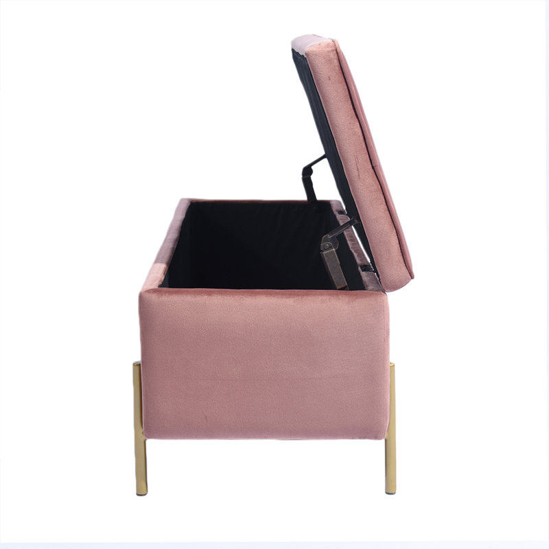 Banc de rangement à couvercle rabattable rembourré, Rose