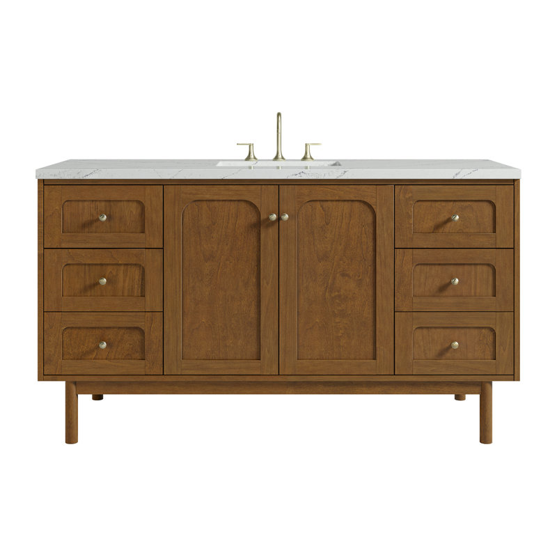 Laurent 60"W Single Vanity W/ Freepower Wireless Charger, Ethereal Noctis, Honey Oak