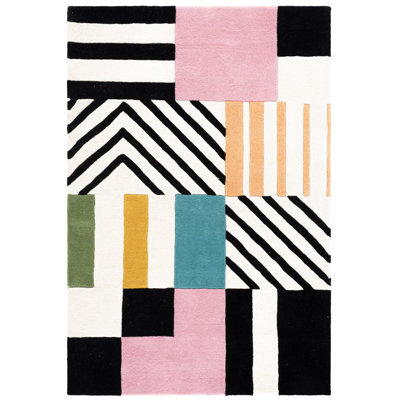 Tripoli Ivory Black Pink Hand-Tufted Geometric Rug
