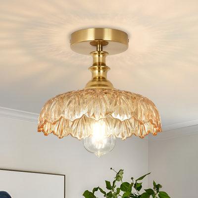 Junathean Semi Flush Mount Ceiling Light With Flower Glass