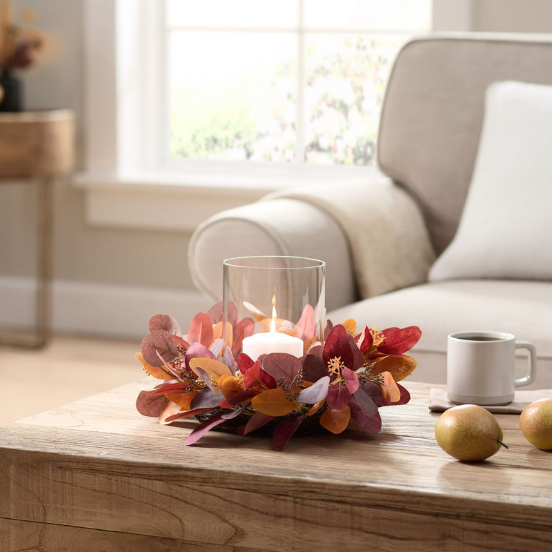 Fall Eucalyptus Pillar Hurricane Candle Holder