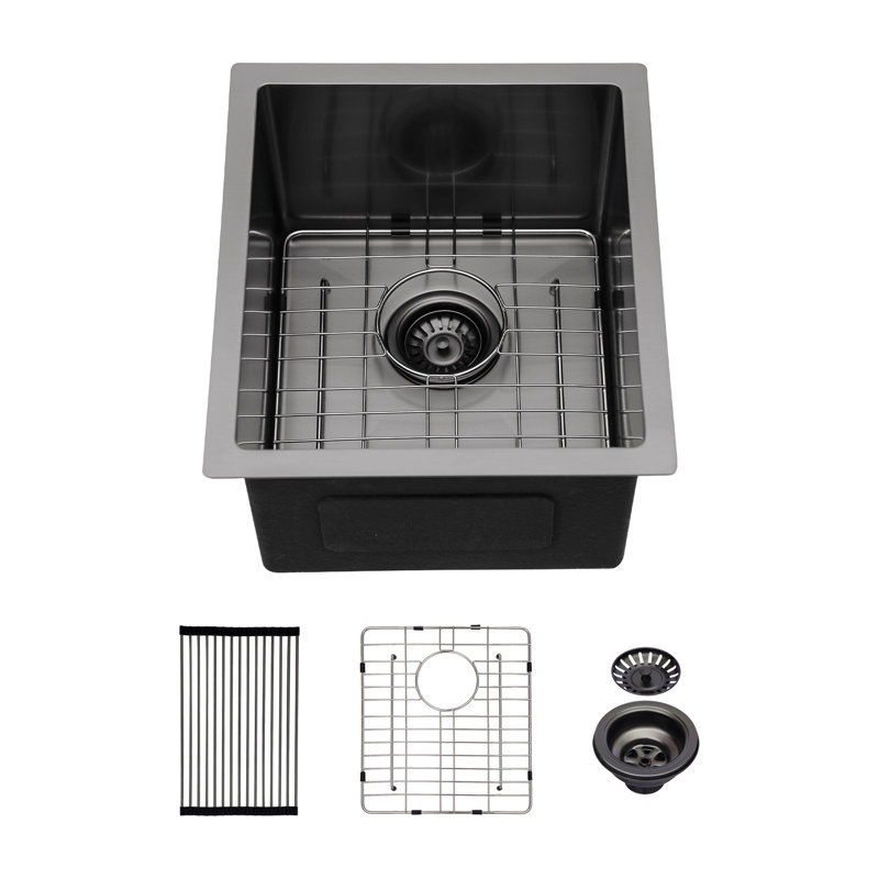Gunmetal Black Kitchen Sink - Undermount Singel Bowl Kitchen Basin 16 Gauge Stainless Steel With Deep