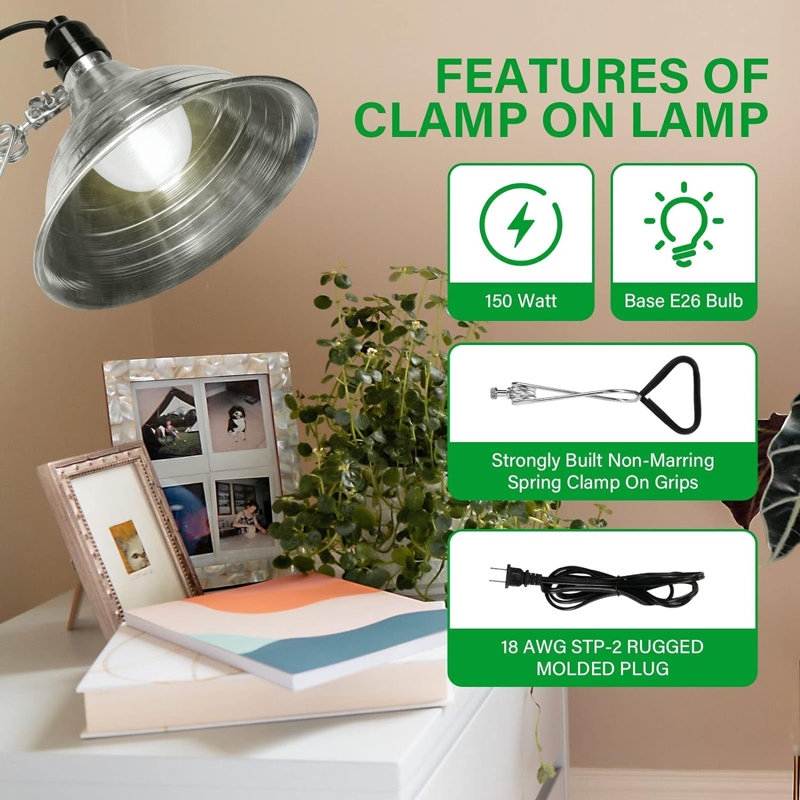 Ensemble de 1 lampe à pince simple de luxe avec réflecteur en aluminium de 8,5 pouces jusqu'à 150 watts E26 (sans ampoule incluse), cordon de 6 pieds