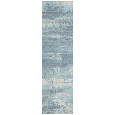 Machine Washable Indoor/Outdoor Xhevrie Teal Rug