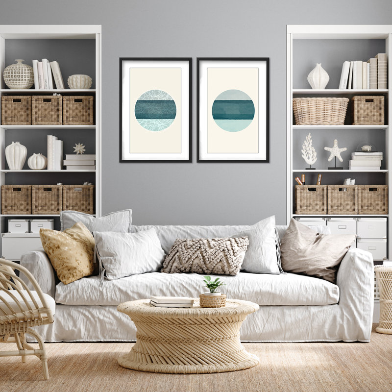 Coastal Retreat Oceanic Duology: Abstract Circles Diptych, 24" H x 32" W