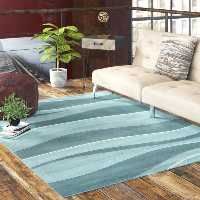 Small Blue Hand-Tufted Wool Rectangular Rug