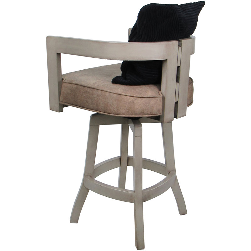 Megill Swivel Upholstered Counter Stool with Solid Wood Frame, Beige, Sand, Bar Stool (30" Seat Height)