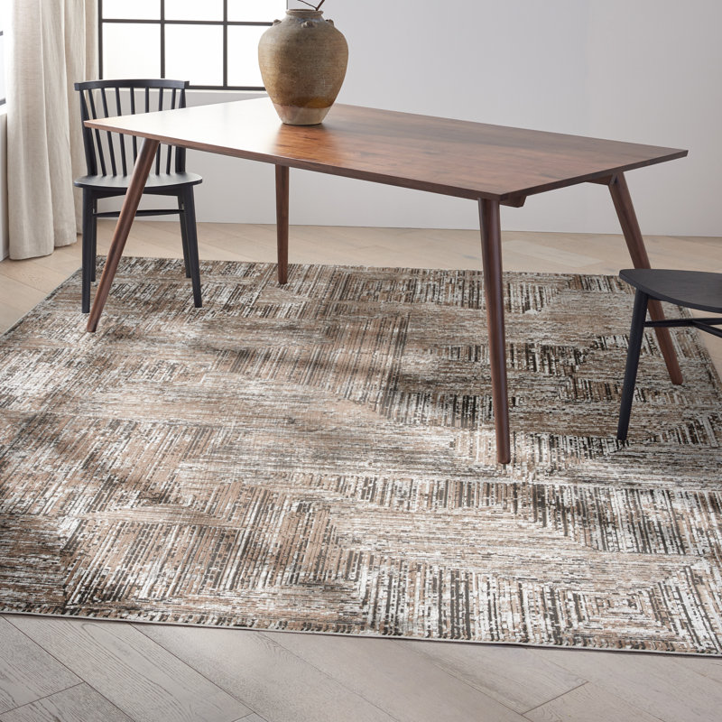 Tapis ivoire noir à motif abstrait Ck024, Rectangle 9 pi x 12 pi