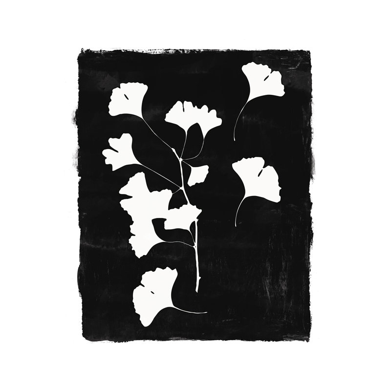Inky Ginkos Black - Painting Print, 46cm H x 30cm W, Black Floater Framed