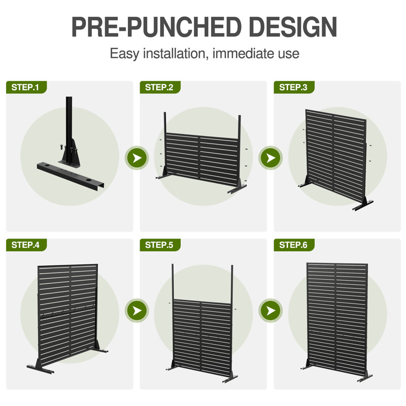 Dovelina Black Metal Freestanding Outdoor Privacy Screen 72" x 47"