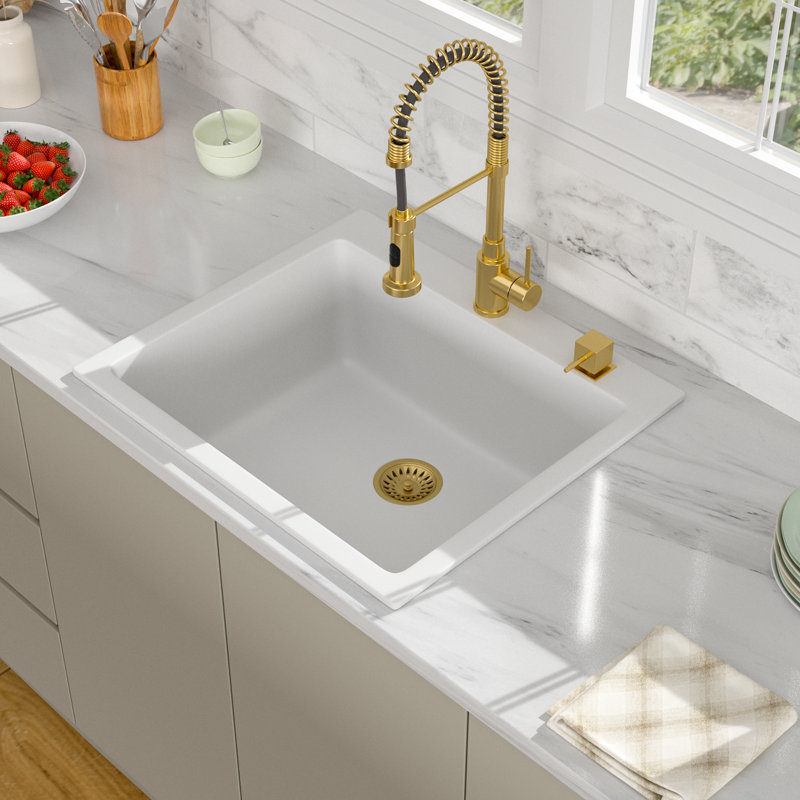 Évier de cuisine en granite blanc L 25 po x l 22 po Beslend, H 10 po x L 25 po x l 22 po
