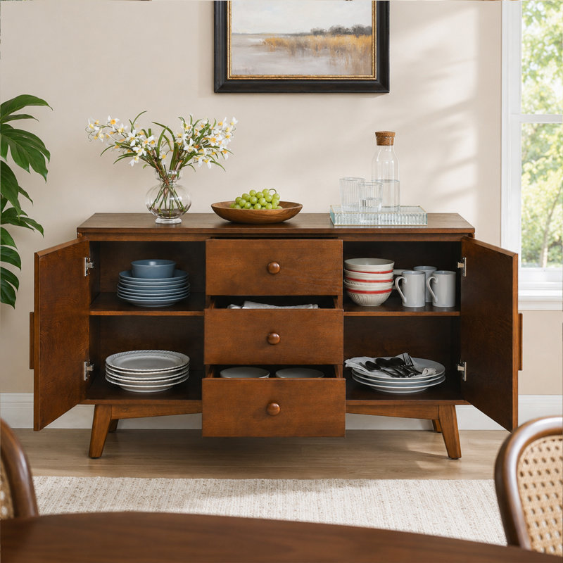 Buffet avec rangement et pieds en bois massif pour le vestibule de la salle à manger