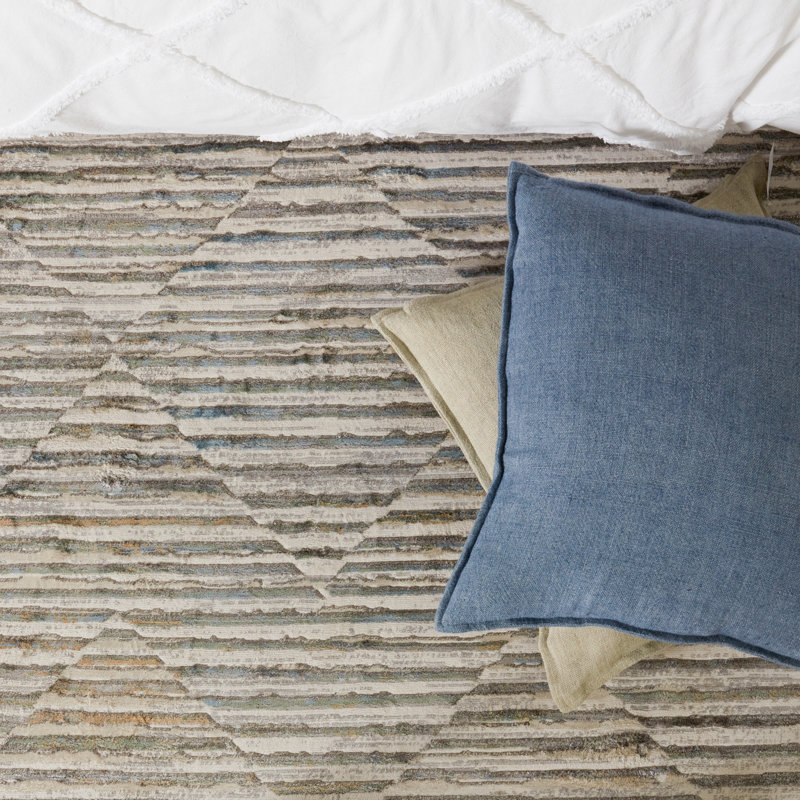 Burbank Linen Reversible Throw Pillow, Down, Blue, 22" x 22"