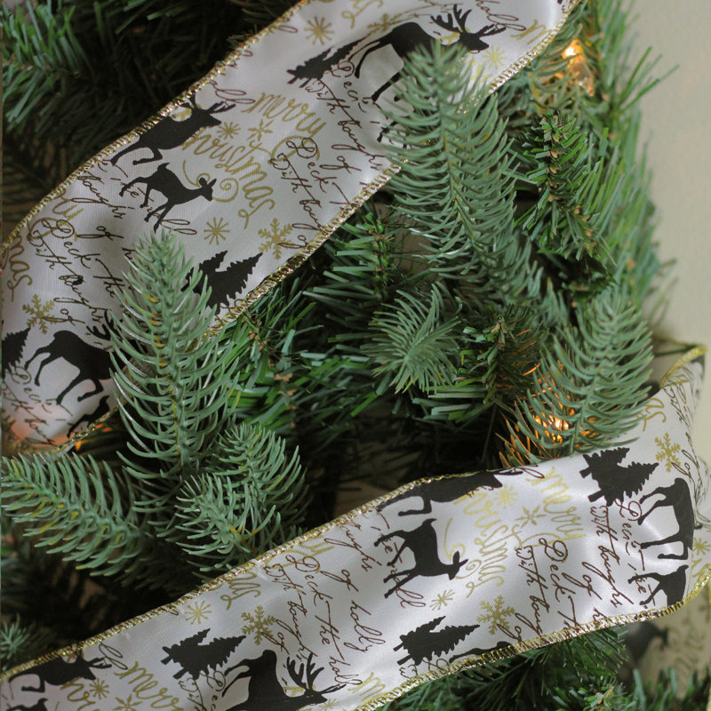 Ruban de Noël blanc et noir ludique et ludique - 2,5 po x 120 verges