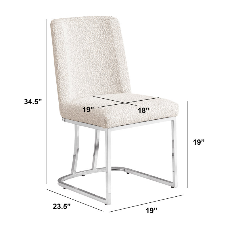 Minimal Side Chairs With Boucle Fabric Base, Cream, Silver