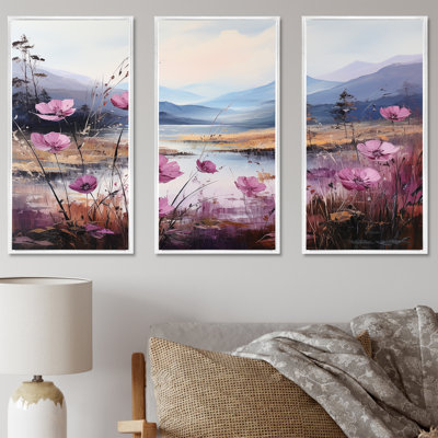 Fuschia fleurs au bord du lac - ensemble de décoration murale fleurs