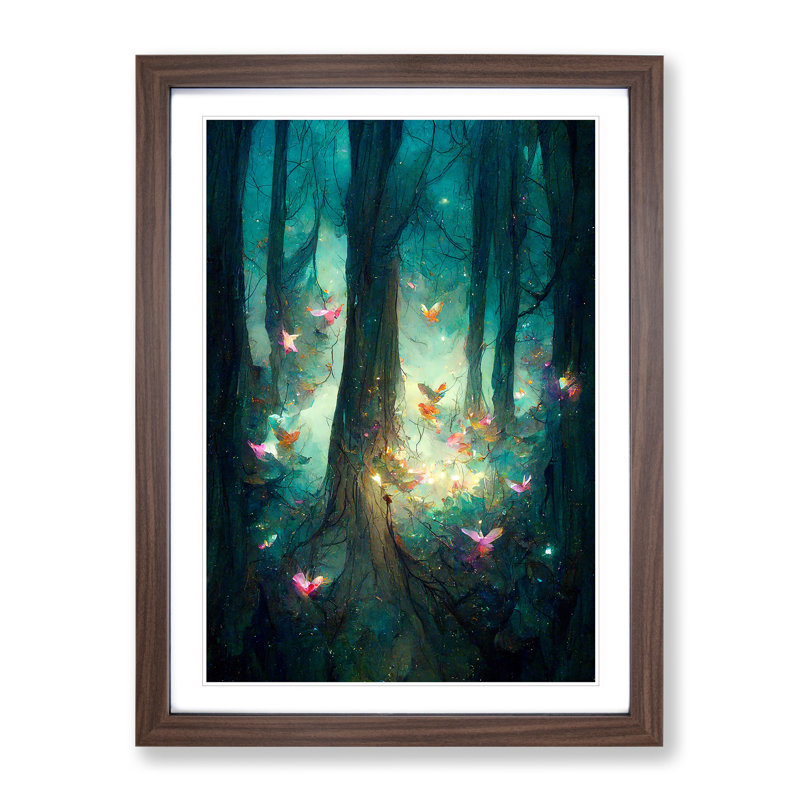 Forest Fairies - Single Picture Frame Painting, Walnut, 64cm H x 46cm W x 2cm D