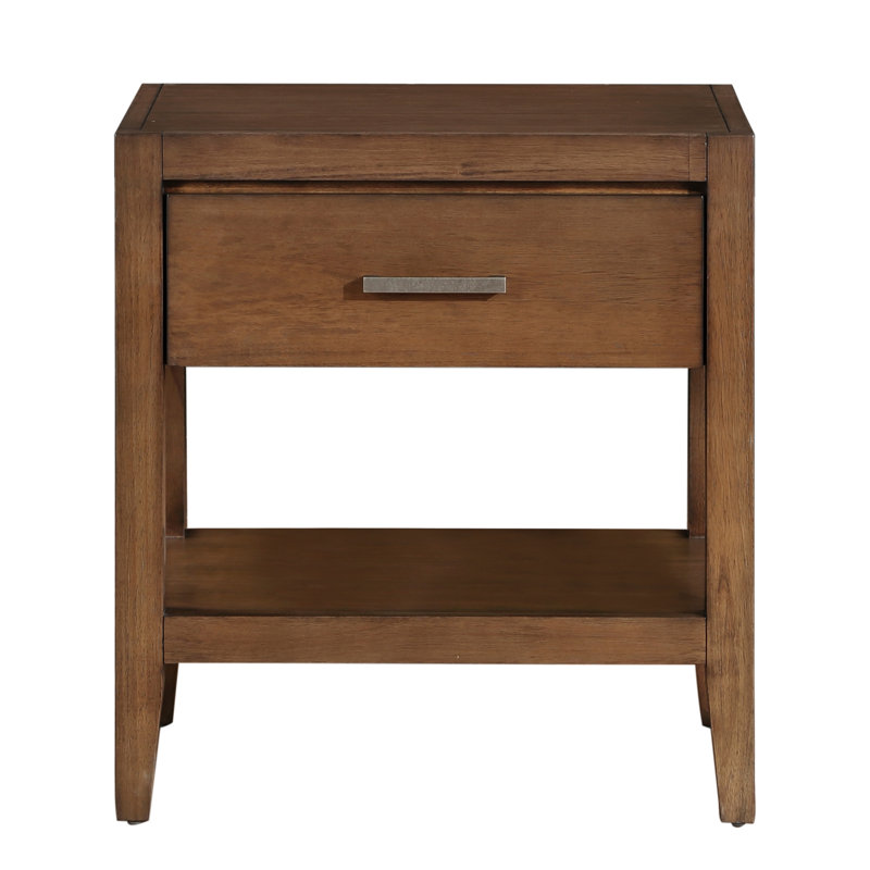 Table de chevet transitionnelle avec tiroir et finition brune pour les coulisses de style chambre à coucher