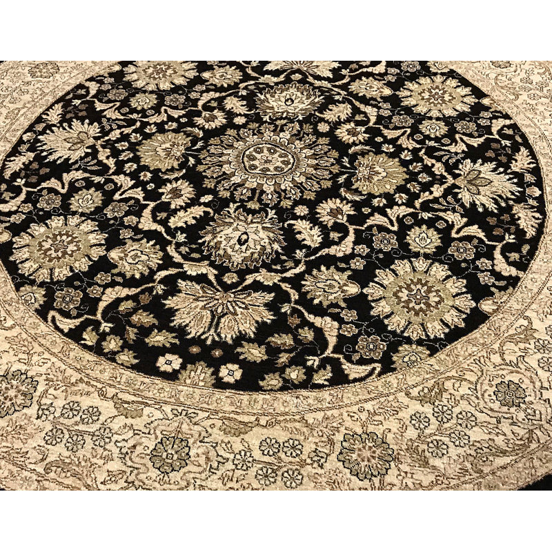 Tapis noir et beige de haute qualité noué à la main