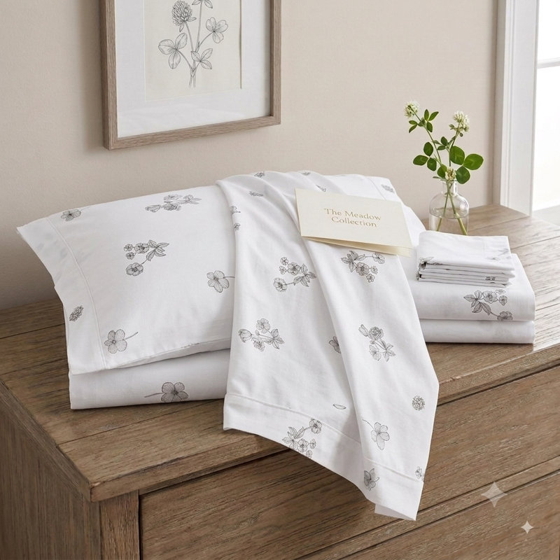 Ensemble de draps 100% coton avec taies d'oreiller Little Floral, Standard Sheet Set with 2 Pillowcases