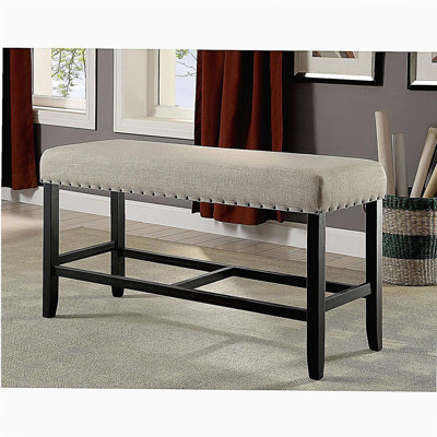 Rustic black rough texture beige linen 1-piece set bar high dining chair with nail head decoration wooden
