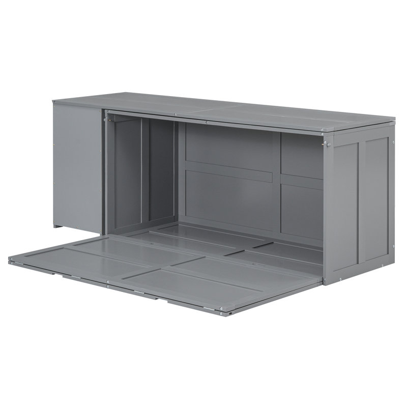 Grand lit escamotable avec bureau rotatif, gris, Gris