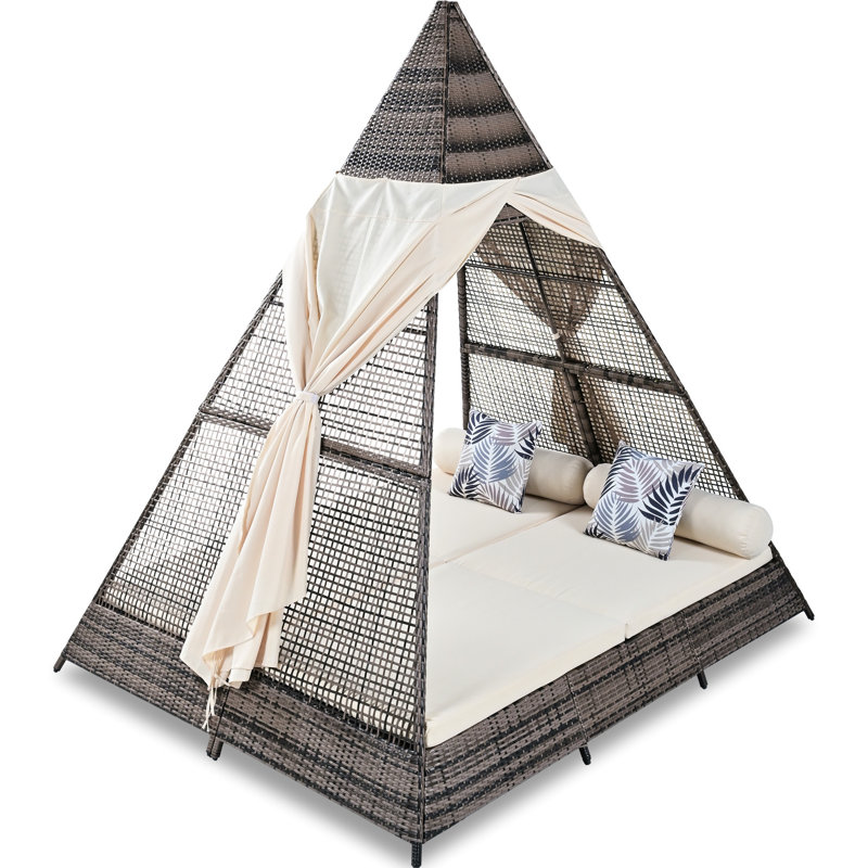 Lit de jour pour patio avec coussins moelleux - Détendez-vous dans une tente confortable et beige, look moderne, construction, pieds réglables, pour les espaces extérieurs