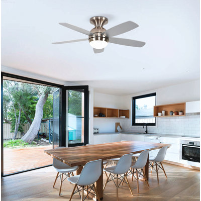 Contemporary Propeller-Inspired Reversible 6-Speed DC Motor Ceiling Fan with 3-Color LED Light Kit Satin Nickel