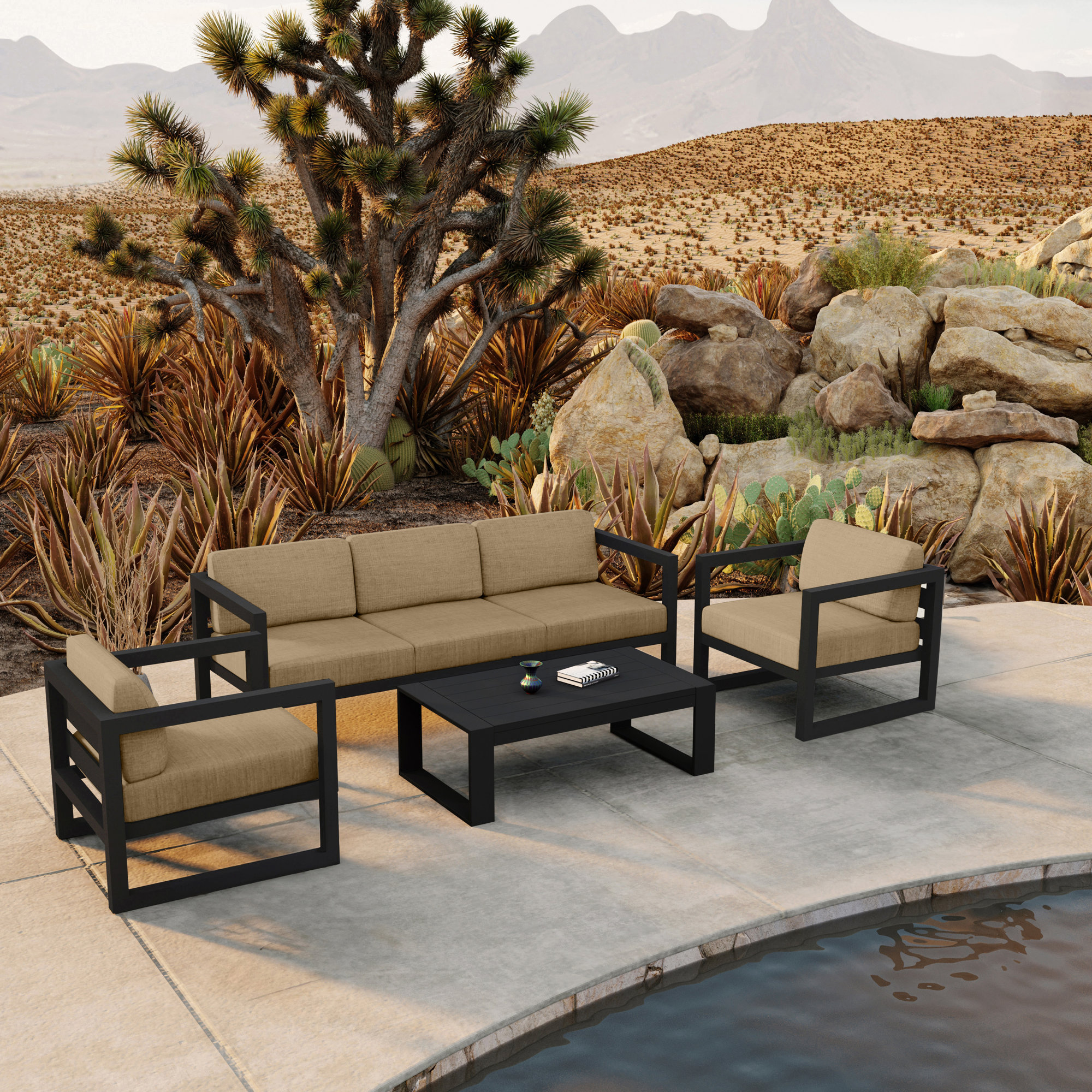 Avion 5 - Person Patio Conversation Set with Cushions, Canvas Heather Beige Sunbrella® Canvas