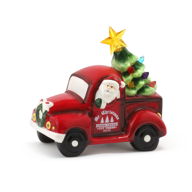 Camion en céramique nostalgique - Père Noël blanc, H 5,5 po x l 5,75 po x P 3,75 po