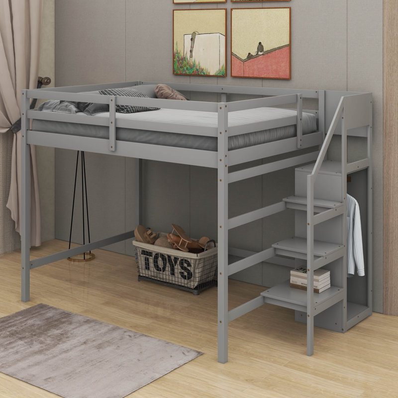 Lit mezzanine double avec garde-robe, Gris