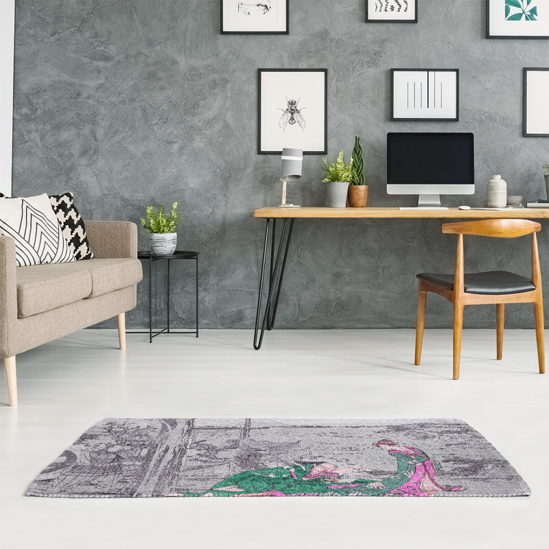 Tapis gris/vert/rose en chenille japonaise courtesan, Rectangle 3 pi x 5 pi