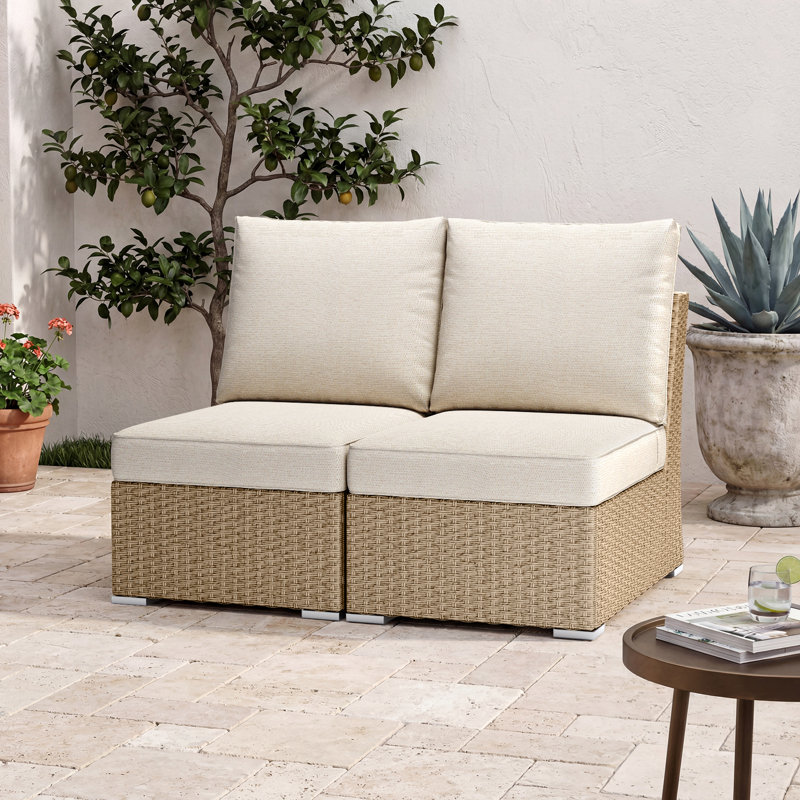 Ensemble de canapé de patio sans accoudoirs de 2, 24 po x 35 po x 30 po, Coussin crème beige / structure brun clair