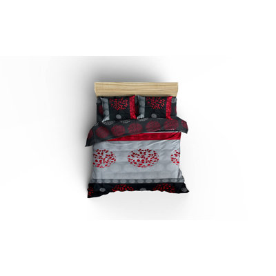 Ensemble de housse de couette 100% coton 3 pièces gris / noir / rouge Hettie