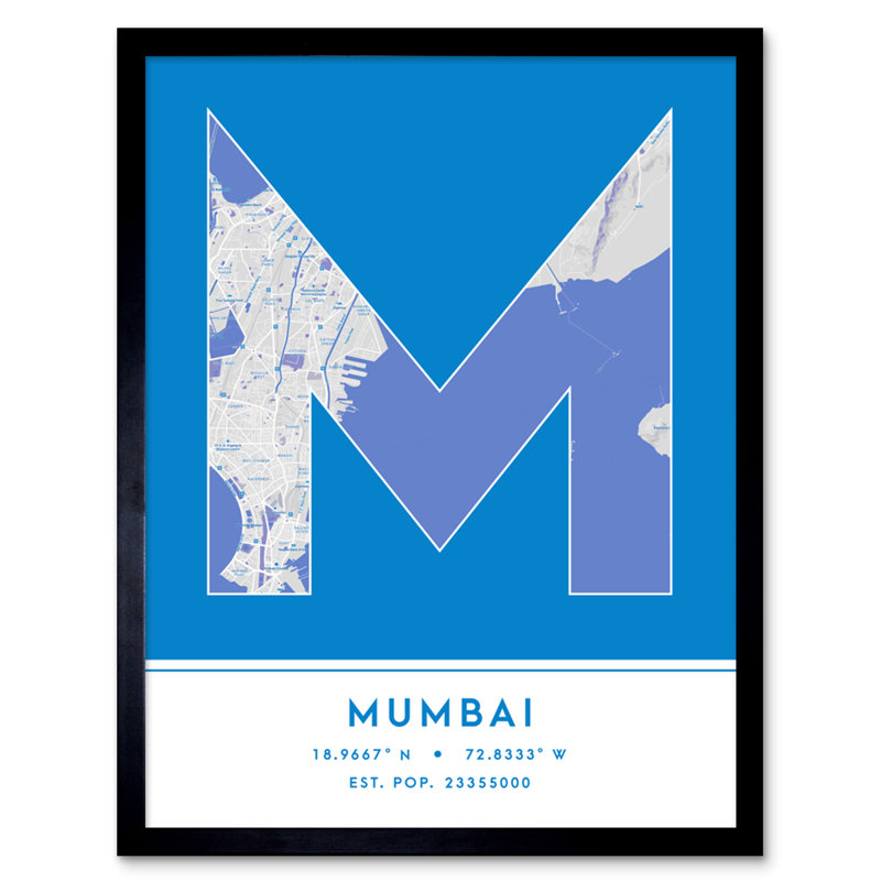 Mumbai City Map Mumbai India City Map Blue - Single Picture Frame Typography