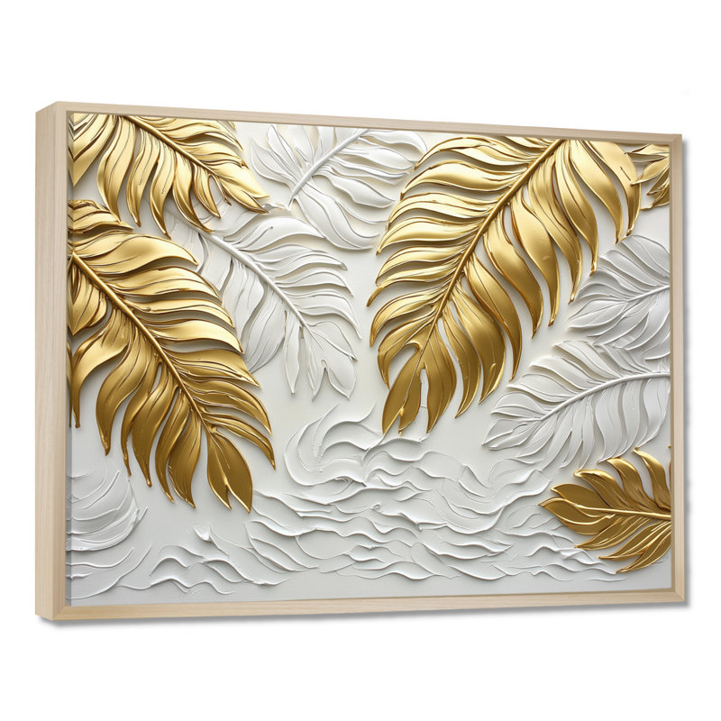«Clota Golden Cream Plams Reunion II» - art mural palmiers et palmiers, H 34 po x l 44 po, Impression encadrée flottante
