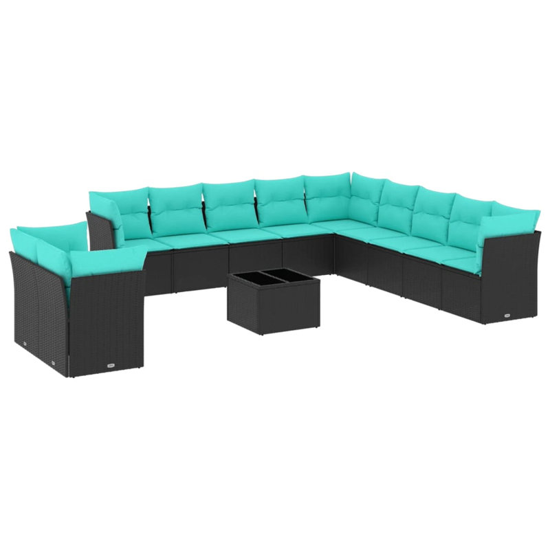  Ensemble de canapé de patio 12 pièces avec coussins en rotin de polyester noir