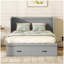 Lit escamotable double avec port USB et grand tiroir, gris