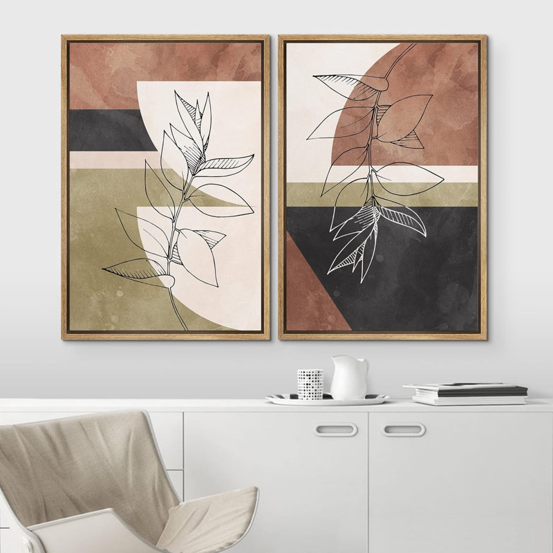 Forme Mid-Century géométrique Mid-Century, silhouettes de fleurs, illustrations abstraites de la nature, paysage chic moderne, néon