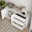 Buffet de rangement moderne blanc - Armoire de cuisine avec tiroirs et portes, grand espace pour les ustensiles
