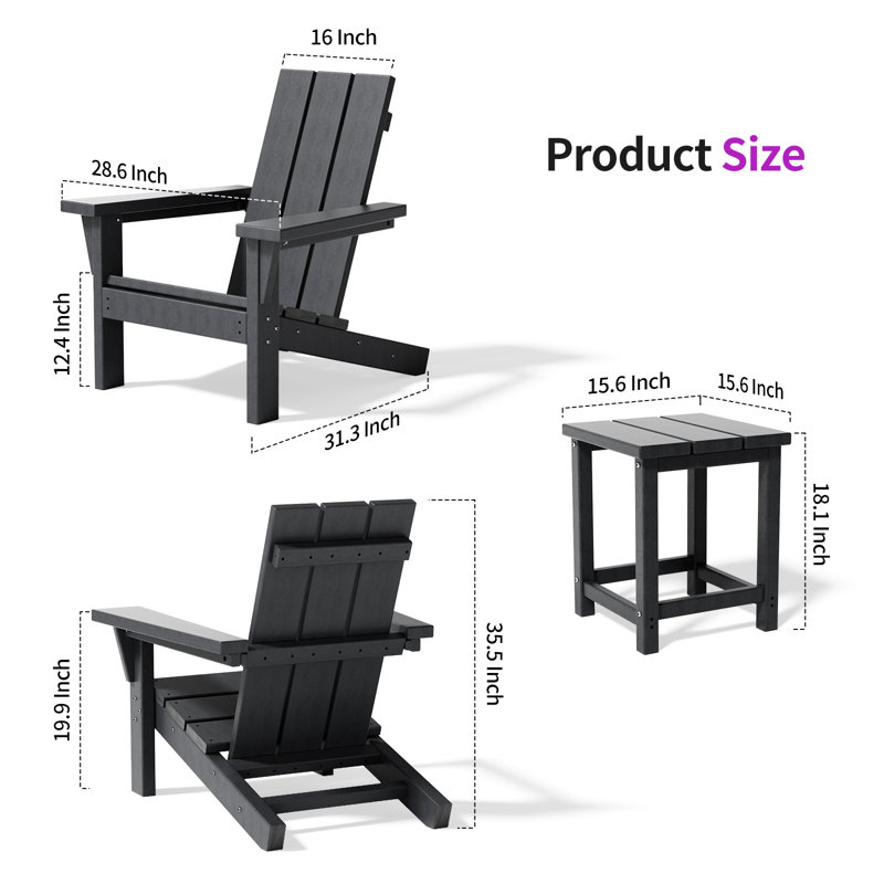 Combinaison de chaise et de table Adirondack pour deux personnes, Noir, noir, noir, noir