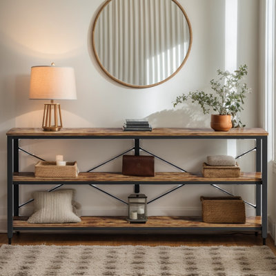 70.9'' Extra Long 3-Tier Industrial Console Sofa Table, Sturdy Metal Frame Entryway Hallway Table for Living Room, Foyer & Tight Spaces