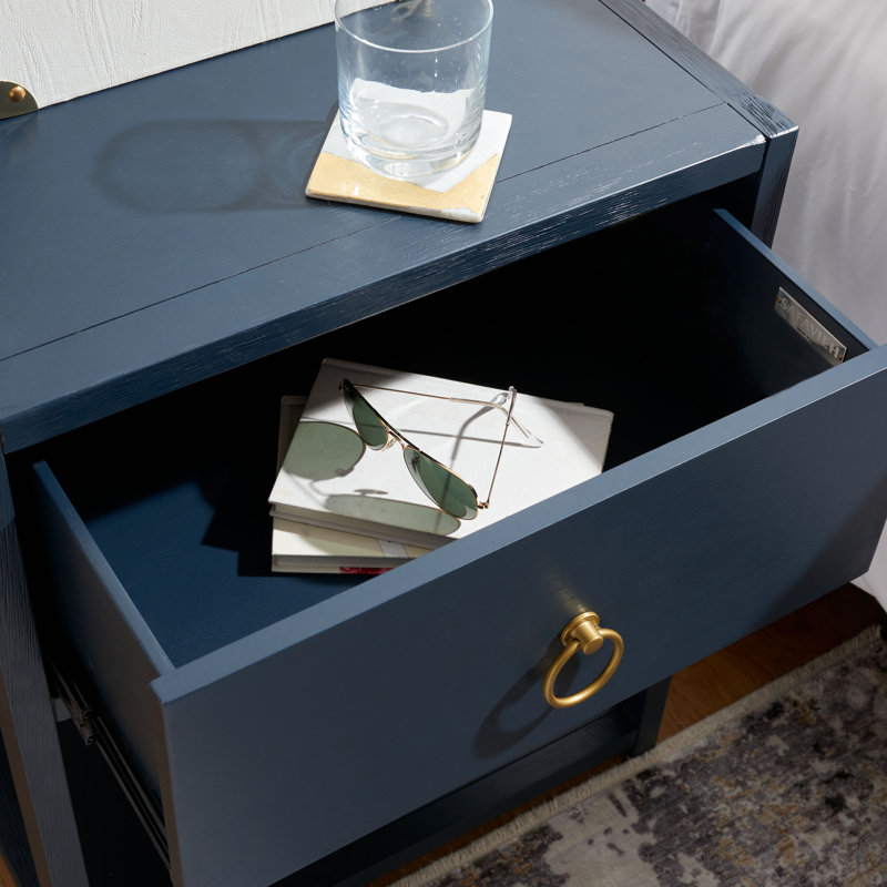 Navy and Gold Acacia Wood 1-Drawer Nightstand