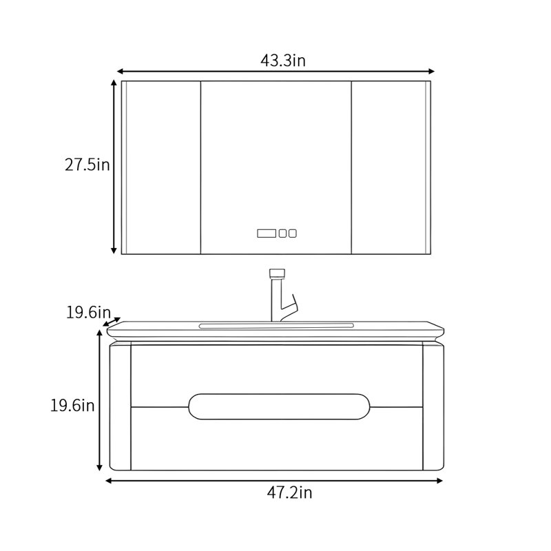 Armoire de salle de bain minimaliste de style crème, Blanc cassé / blanc