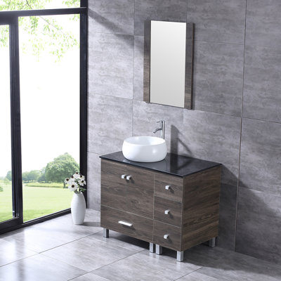 Alderico 36'' Single Bathroom Vanity with Glass Top