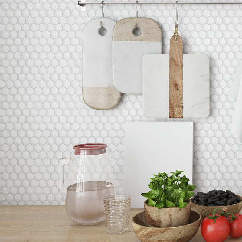 Honey Mini Hexa White Glossy 3D Tile Stickers 28 x 20cm