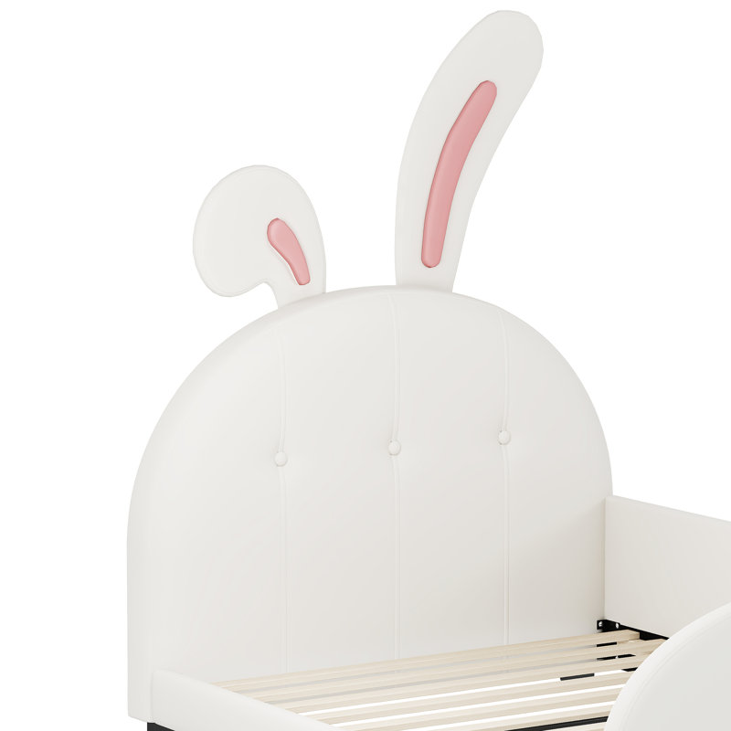 Lit simple blanc avec forme de lapin charmant et construction stable - tête de lit et base rembourrée robuste, White