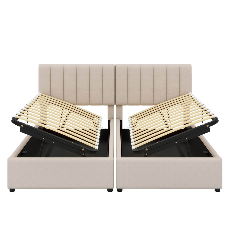 Lit plateforme luxueux avec rangement hydraulique, Beige
